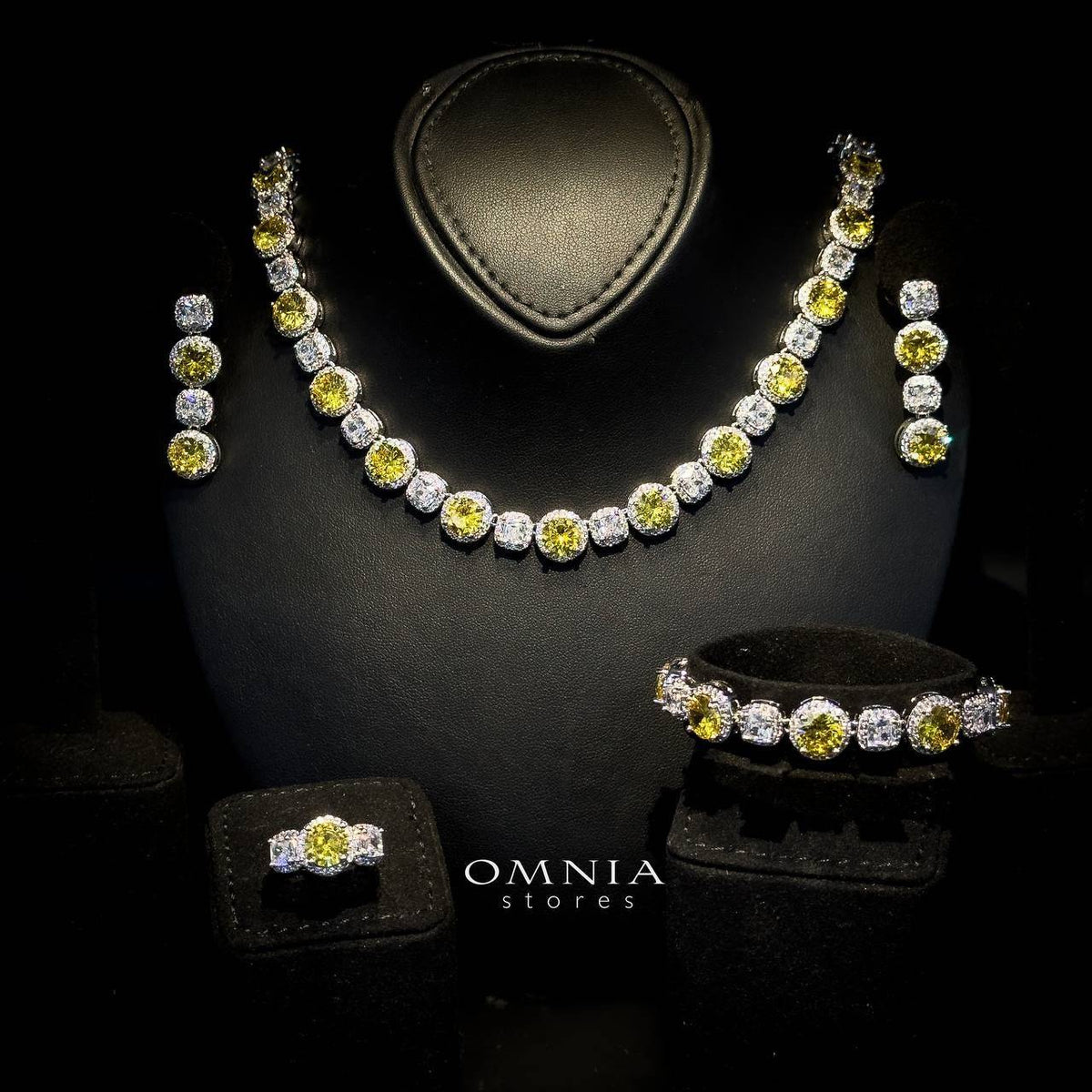 Omnia Lilian Yellow Bridal Full Set in High Quality Simulated Diamonds Premium Rhodium Plated - OMNIASTORES UAE