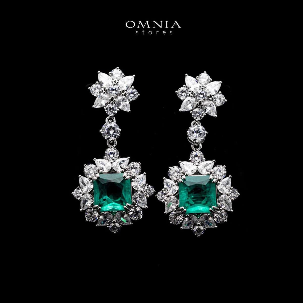Omnia Rania Turquoise Statement Drop Earrings In 92.5 Silver with High Quality Simulated Diamonds - OMNIASTORES UAE
