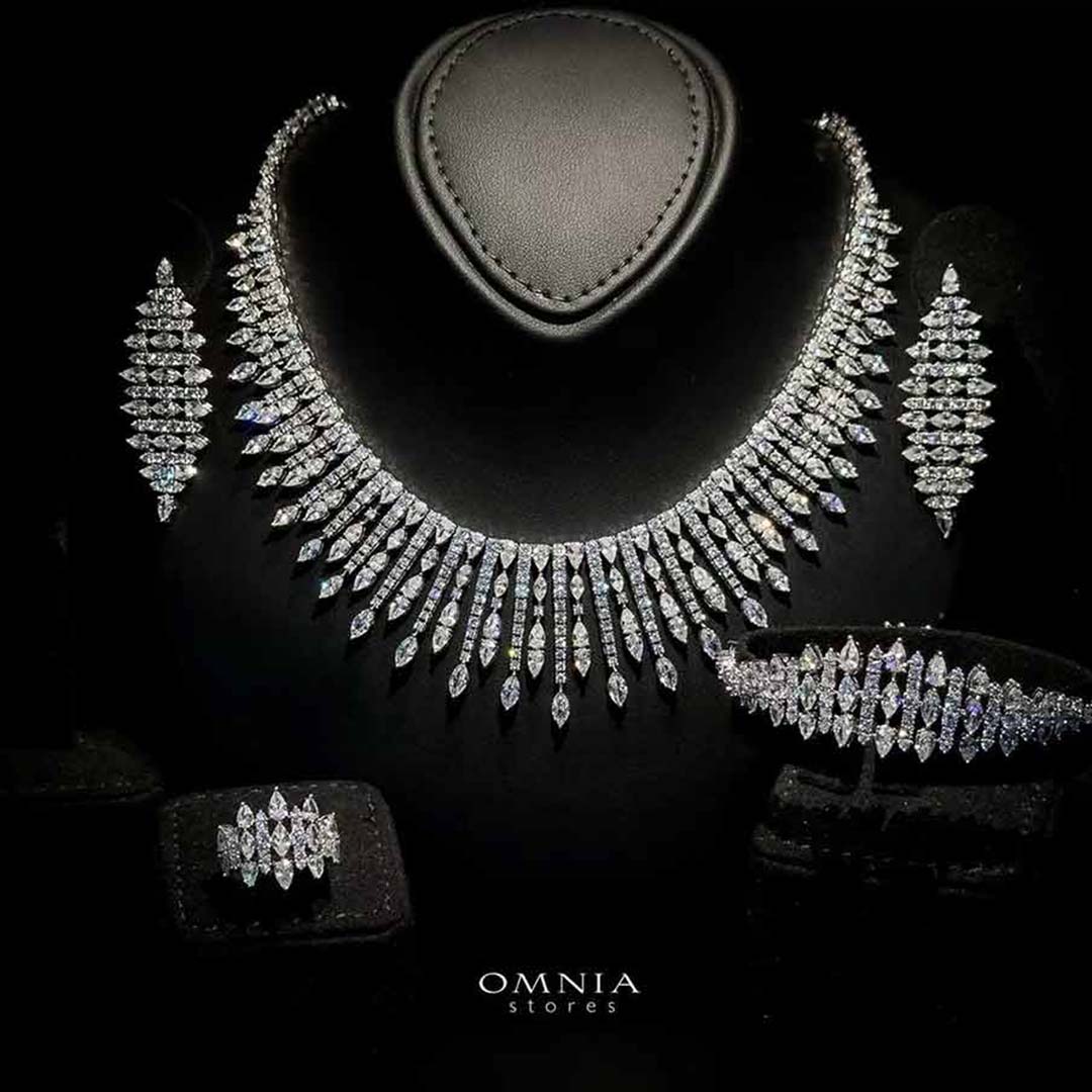 Omnia Lana White Bridal Full Set in High Quality Zircon Stone Premium Rhodium Plated - OMNIASTORES UAE