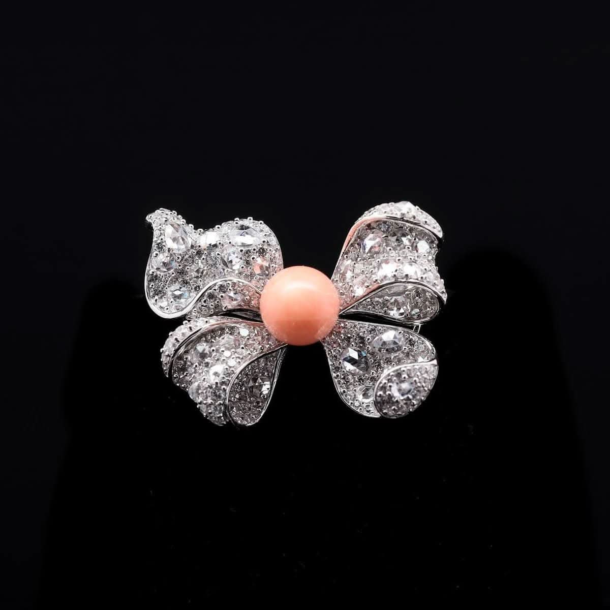 Omnia Coral Butterfly Brooch in 925 Silver with High Quality Simulated Diamonds - OMNIASTORES UAE