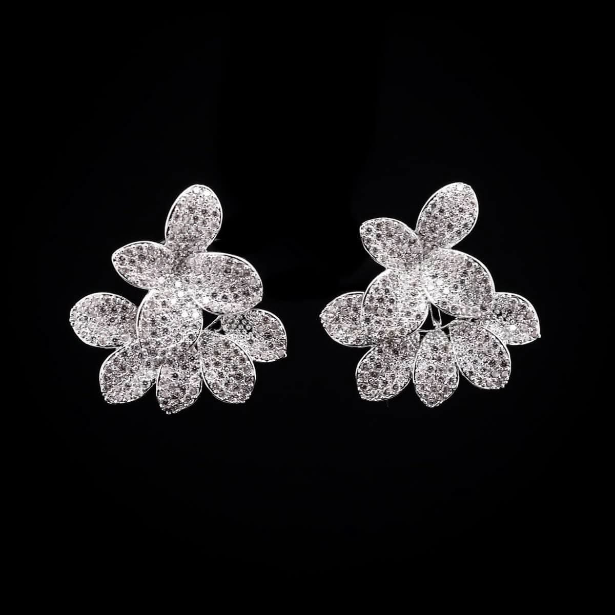 Omnia White Blossom Earrings with High-Quality Zircon Stones in Rhodium Plated - OMNIASTORES UAE