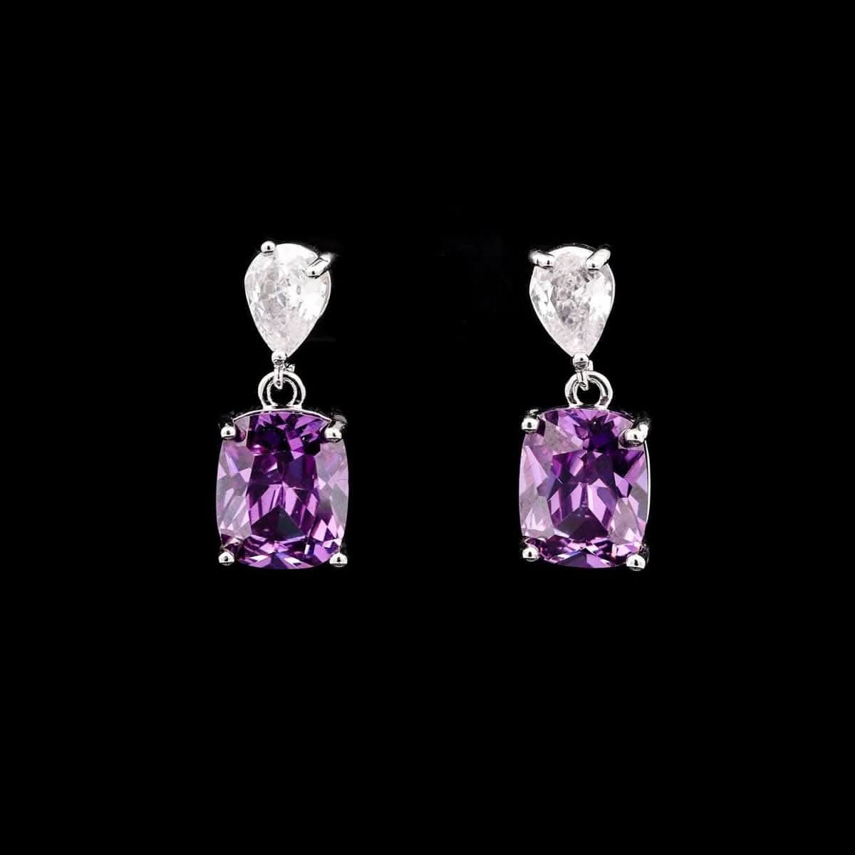 Omnia Rima Drop Earrings in High-Quality Purple and White Zircon Stone in Rhodium Plated with Classic Teardrop Design - OMNIASTORES UAE