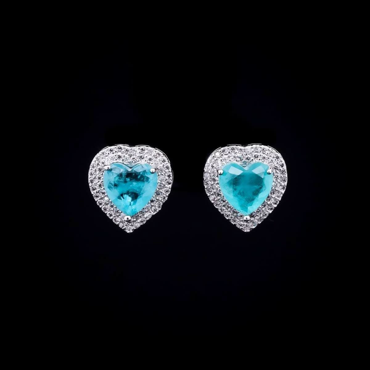 Omnia Serena Turquoise Heart-Shaped Stud Earrings with High-Quality Zircon Stones in Rhodium Plated - OMNIASTORES UAE