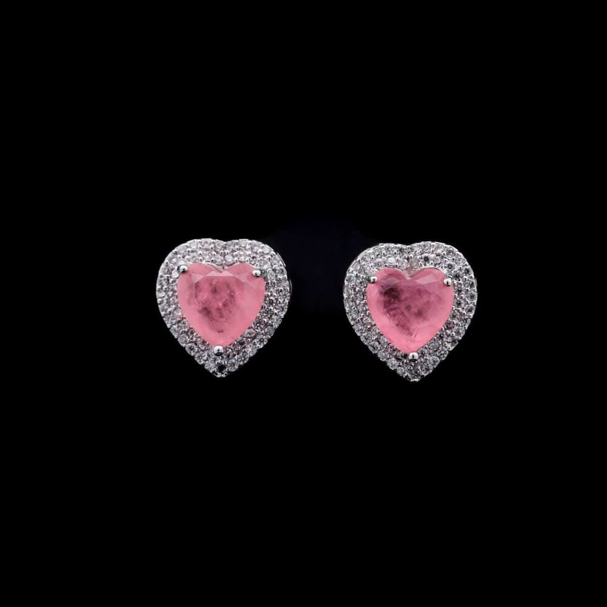 Omnia Serena Pink Heart-Shaped Stud Earrings with High-Quality Zircon Stones in Rhodium Plated - OMNIASTORES UAE