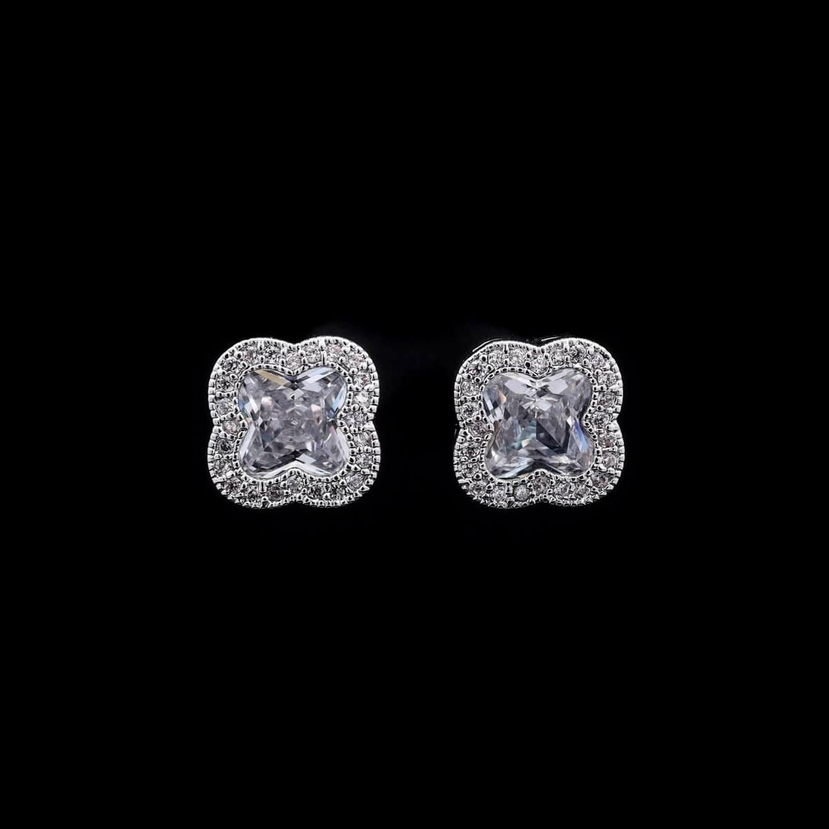 Omnia Abigail White Crystal Stud Earrings in High-Quality Zircon Stone in Rhodium Plated - OMNIASTORES UAE