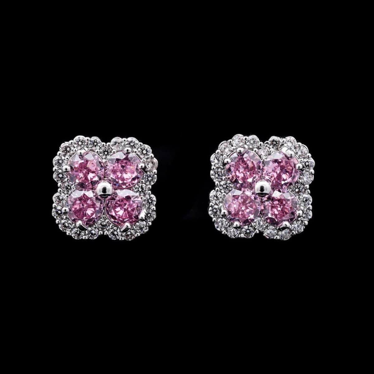 Omnia Hazel Pink Floral Stud Earrings in High-Quality Zircon Stone in Rhodium Plated - OMNIASTORES UAE