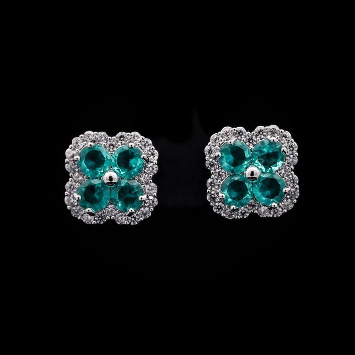 Omnia Abigail Turquoise Stud Earrings in High-Quality Zircon Stone in Rhodium Plated - OMNIASTORES UAE