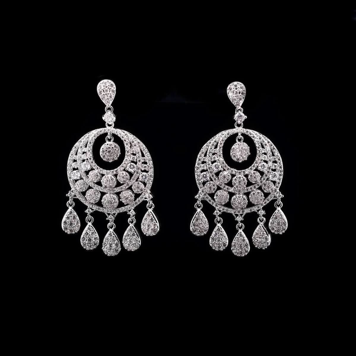Omnia Crescent Drop Earrings in High-Quality Zircon Stone and Rhodium Plated - OMNIASTORES UAE