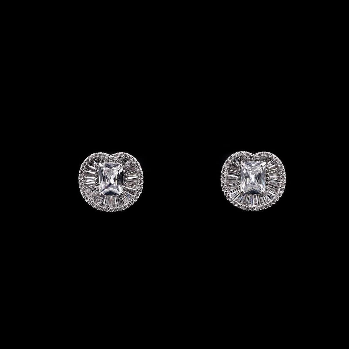 Omnia Hadeel Pure White Radiant-Cut Stud Earrings with High-Quality Zircon Stones in Rhodium-Plated Finish - OMNIASTORES UAE