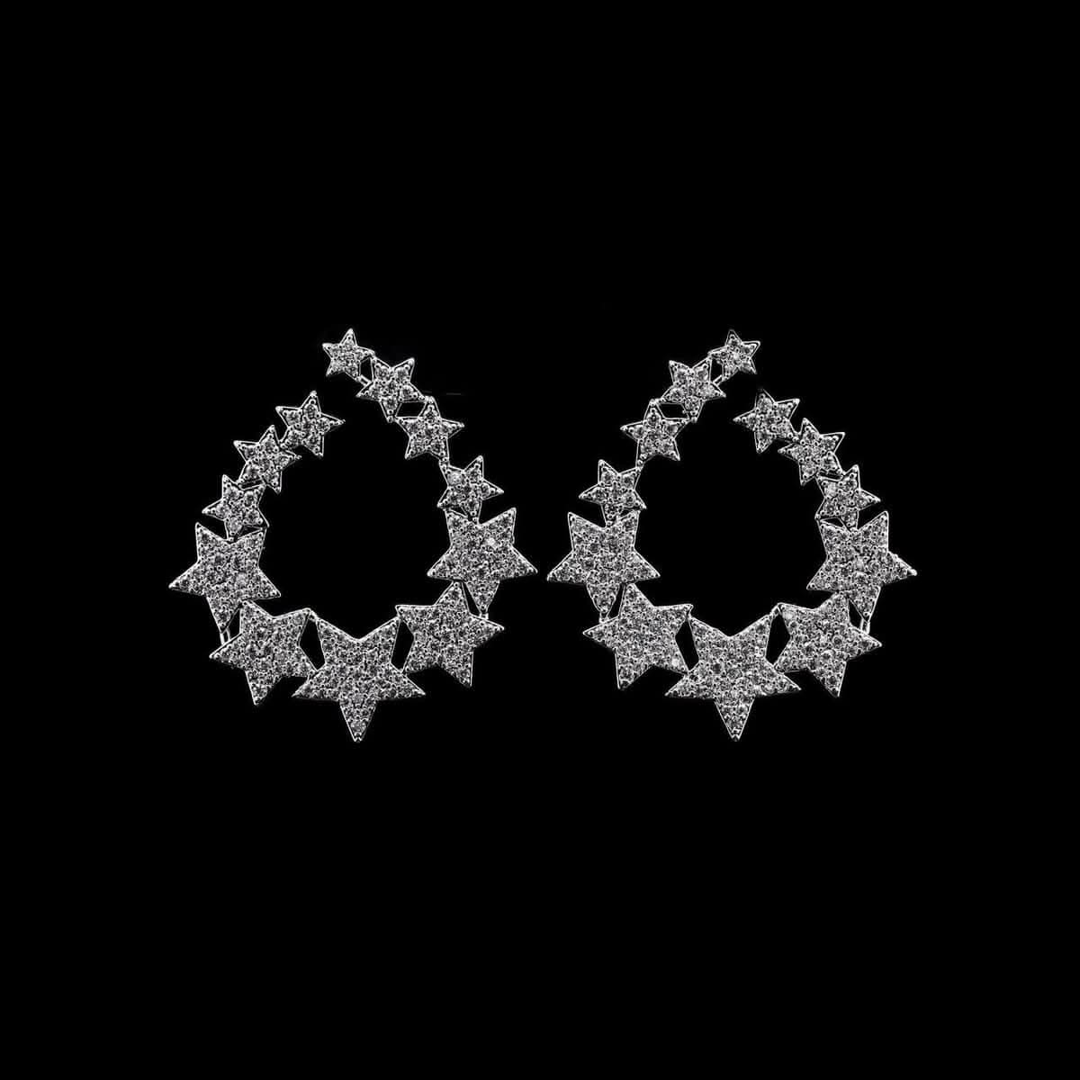 Omnia Najwan Star-Cluster Hoop Earrings with High-Quality Zircon Stones in Rhodium-Plated Finish - OMNIASTORES UAE