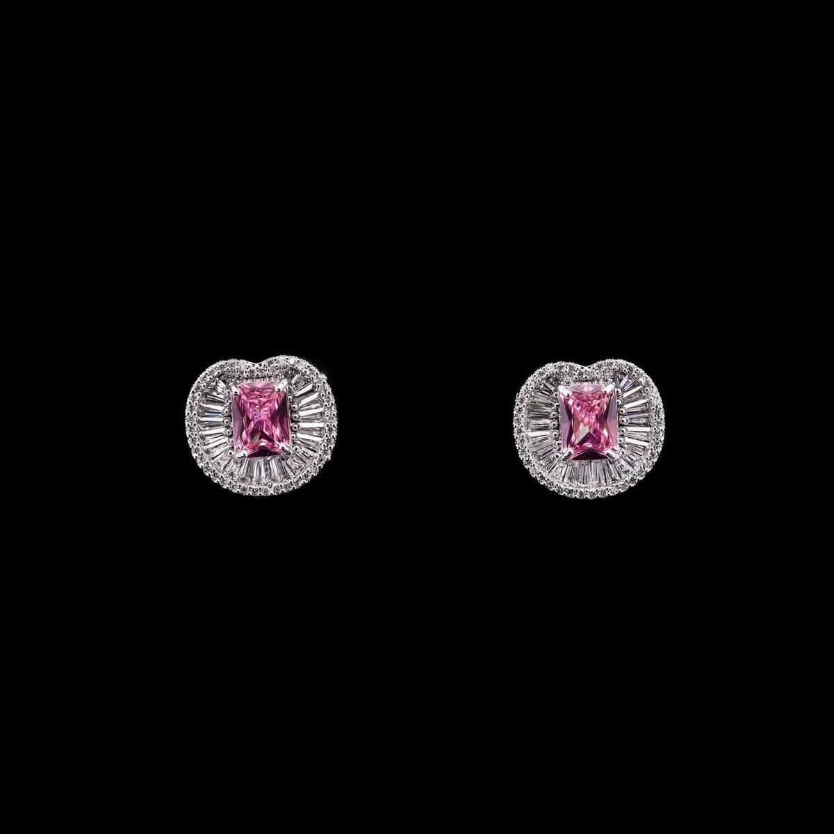Omnia Hadeel Pink Radiant-Cut Stud Earrings with High-Quality Zircon Stones in Rhodium-Plated Finish - OMNIASTORES UAE