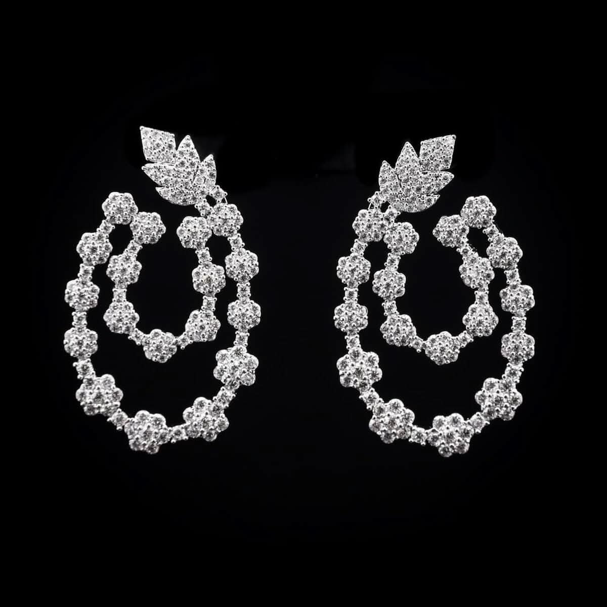 Omnia Najma Floral-Design Long Drop Earrings with High-Quality Zircon Stones in Rhodium-Plated Finish - OMNIASTORES UAE