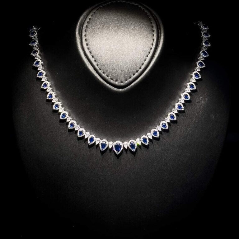 Sundus Blue Bridal Full Set – Premium Rhodium Plated with High-Quality Zircon Stones