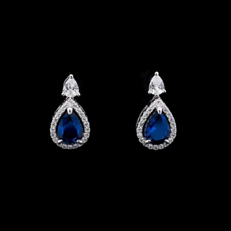 Sundus Blue Bridal Full Set – Premium Rhodium Plated with High-Quality Zircon Stones