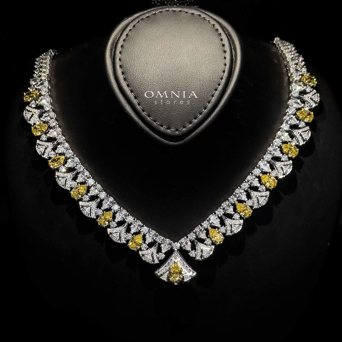 Omnia Elizabeth Yellow & White Bridal Full Set with Pear and Round Cut High-Quality Simulated Diamonds in a Stunning Two-Tone Rhodium Plated Finish - OMNIASTORES UAE