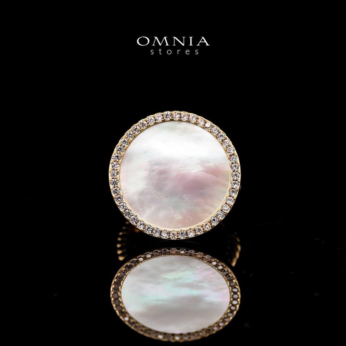 Omnia Zohair Statement Ring in Brass Gold Plated with Mother of Pearl - OMNIASTORES UAE