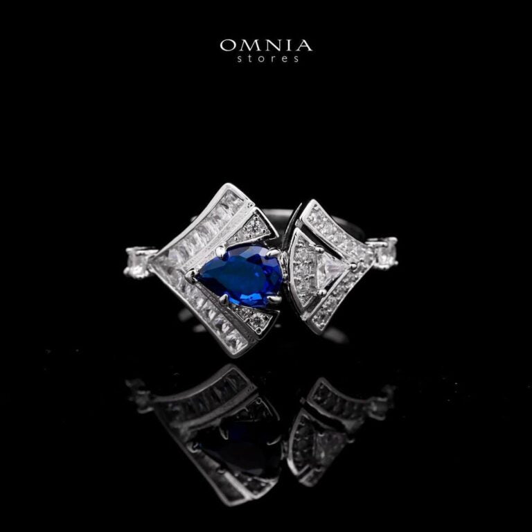 Omnia Elizabeth Sapphire Grace Bridal Full Set with Pear and Round Cut High-Quality Simulated Diamonds and Blue Gemstones in a Luxurious Rhodium Plated Finish - OMNIASTORES UAE