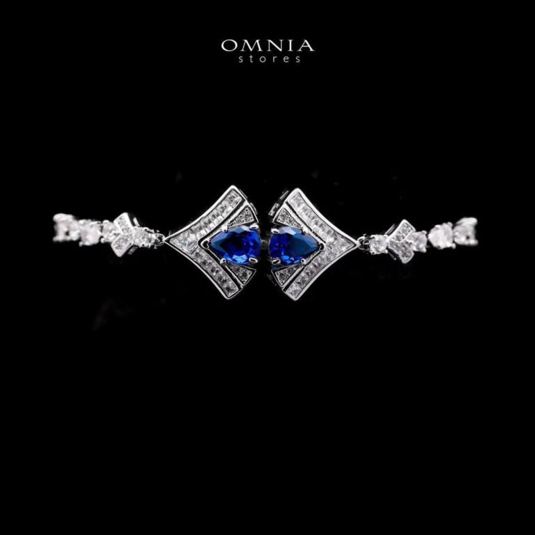 Omnia Elizabeth Sapphire Grace Bridal Full Set with Pear and Round Cut High-Quality Simulated Diamonds and Blue Gemstones in a Luxurious Rhodium Plated Finish - OMNIASTORES UAE