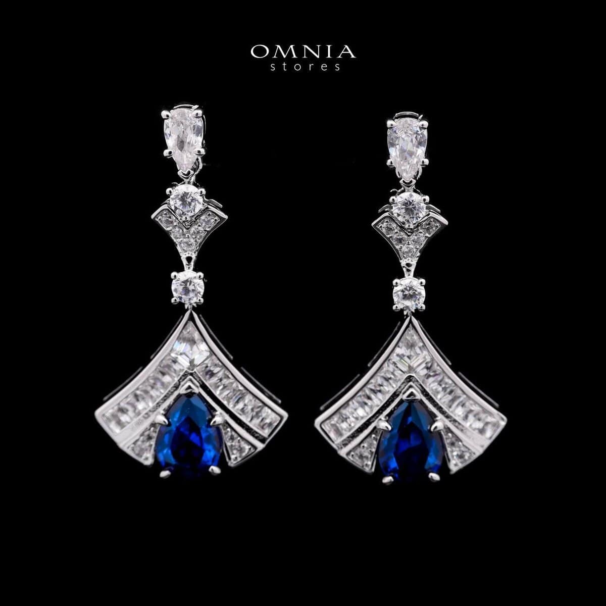 Omnia Elizabeth Sapphire Grace Bridal Full Set with Pear and Round Cut High-Quality Simulated Diamonds and Blue Gemstones in a Luxurious Rhodium Plated Finish - OMNIASTORES UAE
