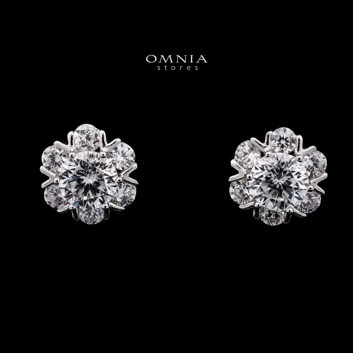Omnia Blossom Cluster Stud Earrings in 925 Sterling Silver with High-Quality Iced Cut Stones - OMNIASTORES UAE