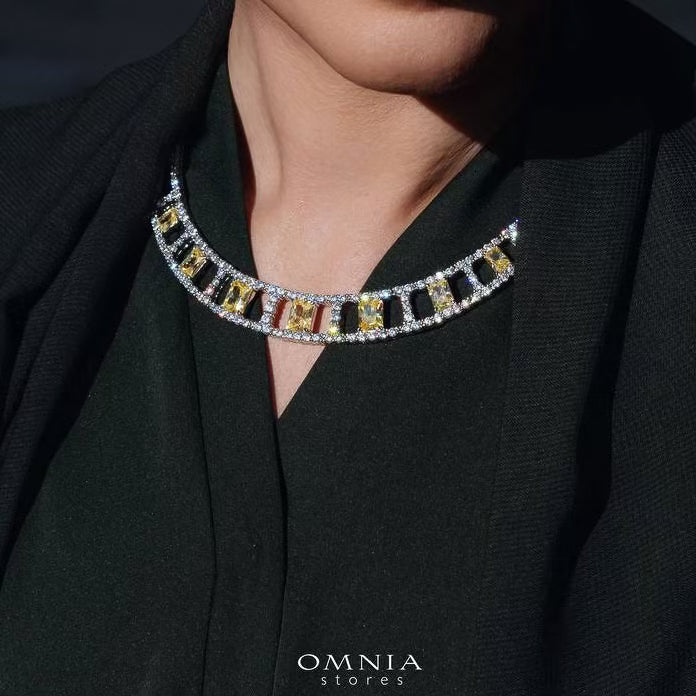 Omnia Alessandra Yellow Necklace in 925 Silver with Emerald-Cut High-Quality Simulated Diamonds - OMNIASTORES UAE