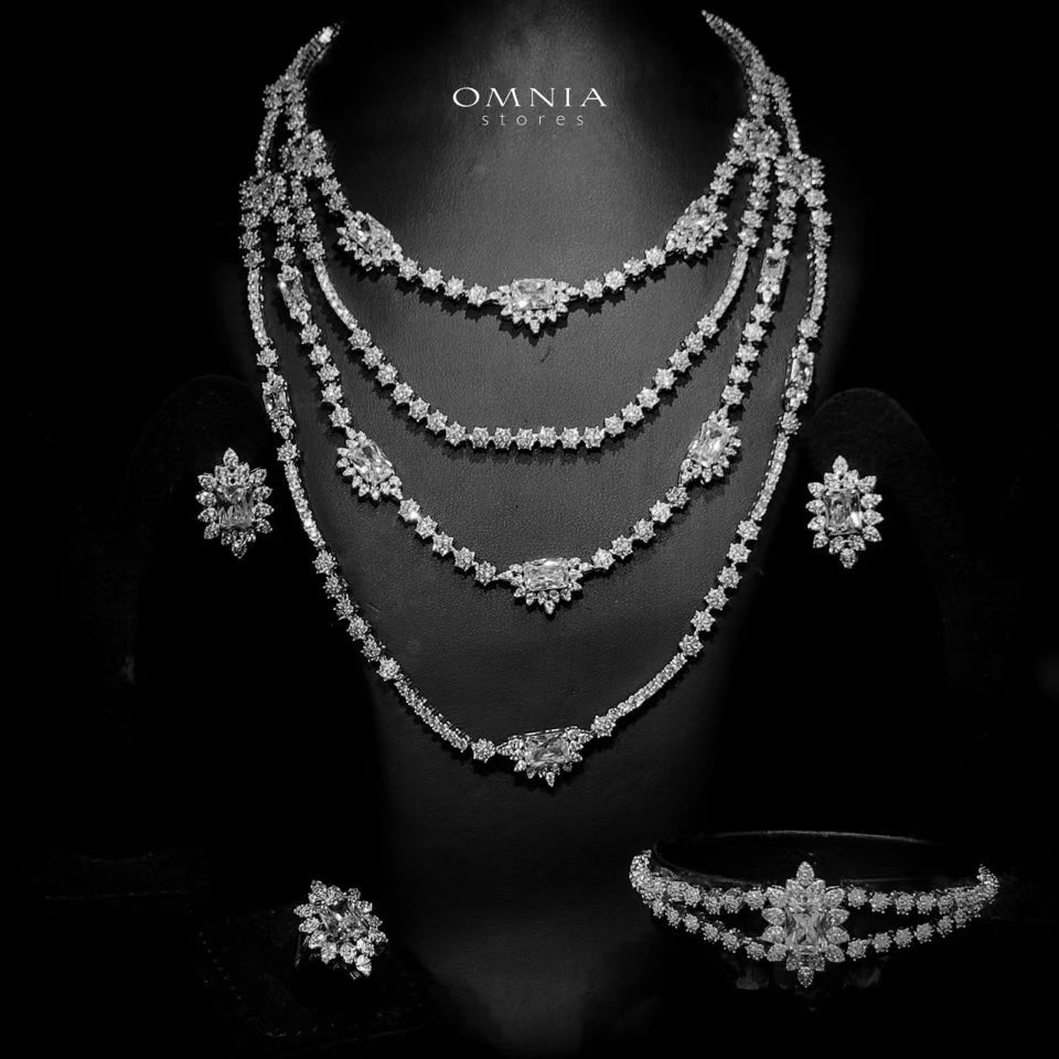 Omnia Blair Pure White Bridal Full Set with Marquise and Emerald-Cut High Quality Simulated Diamonds Premium Rhodium Plated - OMNIASTORES UAE