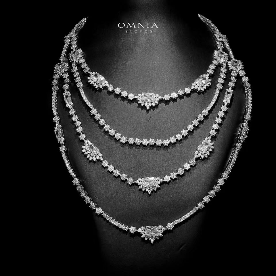 Omnia Blair Pure White Bridal Full Set with Marquise and Emerald-Cut High Quality Simulated Diamonds Premium Rhodium Plated - OMNIASTORES UAE