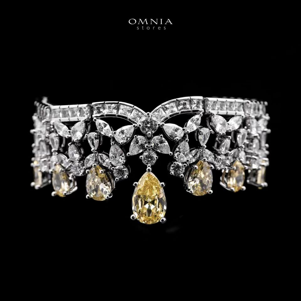 Omnia Princess Bridal Full Set with Pear-Cut White and Yellow High Quality Simulated Diamonds Premium Rhodium Plated - OMNIASTORES UAE