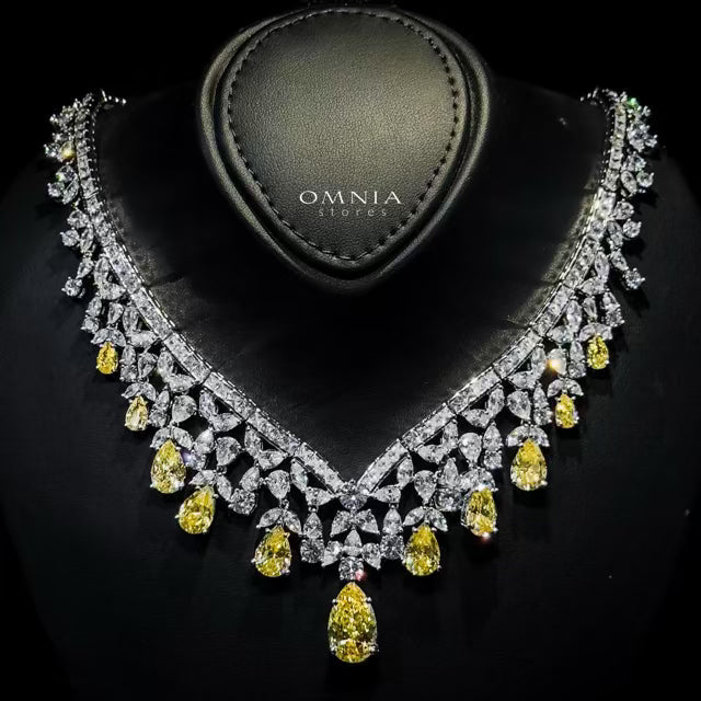 Omnia Princess Bridal Full Set with Pear-Cut White and Yellow High Quality Simulated Diamonds Premium Rhodium Plated - OMNIASTORES UAE