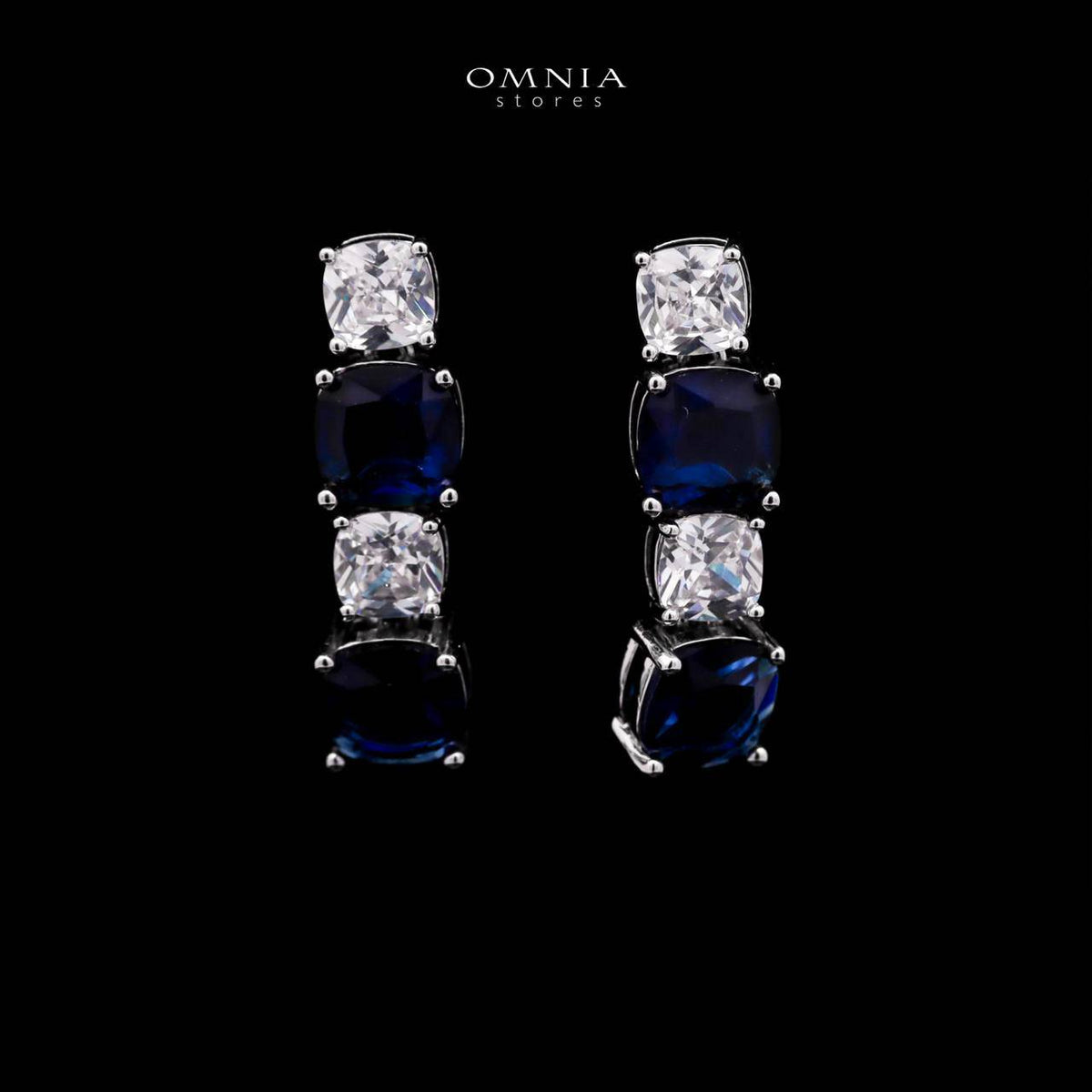 Omnia Alya Dark Blue Bridal Full Set with High-Quality Simulated Diamonds Rhodium Plated - OMNIASTORES UAE
