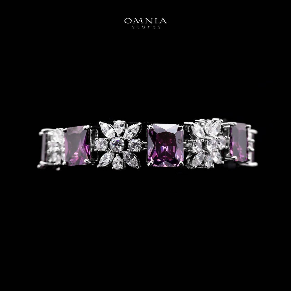Omnia Charlene Purple Bridal Full Set with Radiant and Pear-Cut High-Quality Simulated Diamonds Rhodium Plated - OMNIASTORES UAE