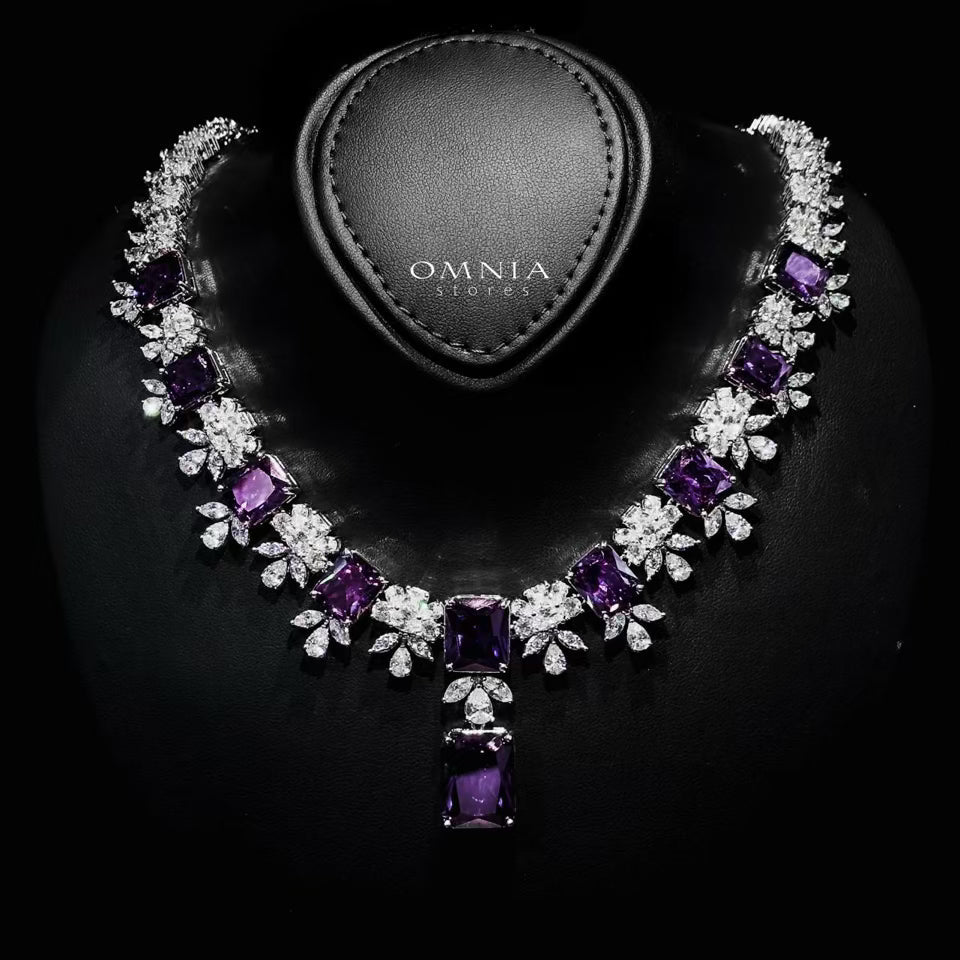 Omnia Charlene Purple Bridal Full Set with Radiant and Pear-Cut High Quality Simulated Diamonds Premium Rhodium Plated - OMNIASTORES UAE