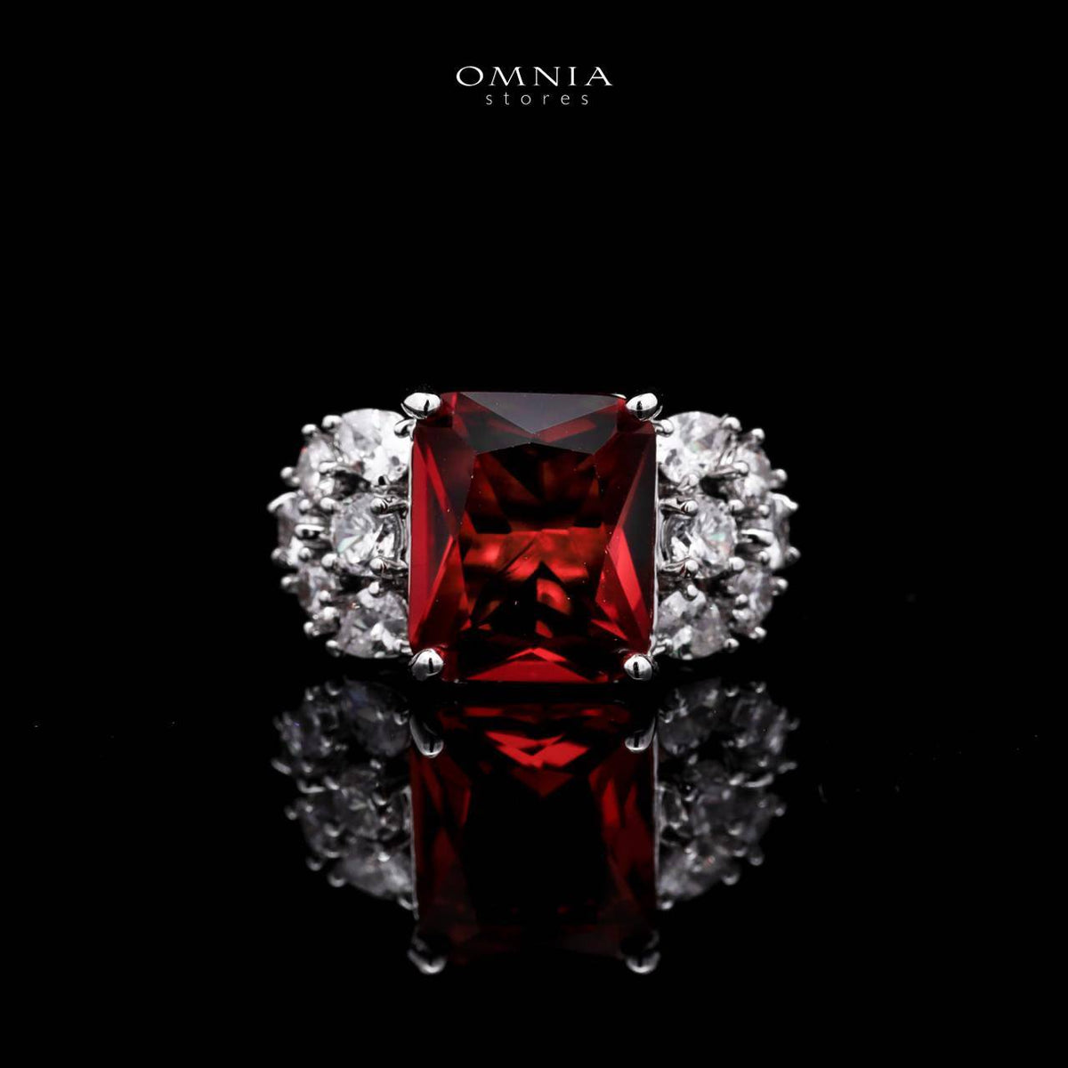 Omnia Charlene Red Bridal Full Set with Radiant and Pear-Cut High-Quality Simulated Diamonds Rhodium Plated - OMNIASTORES UAE