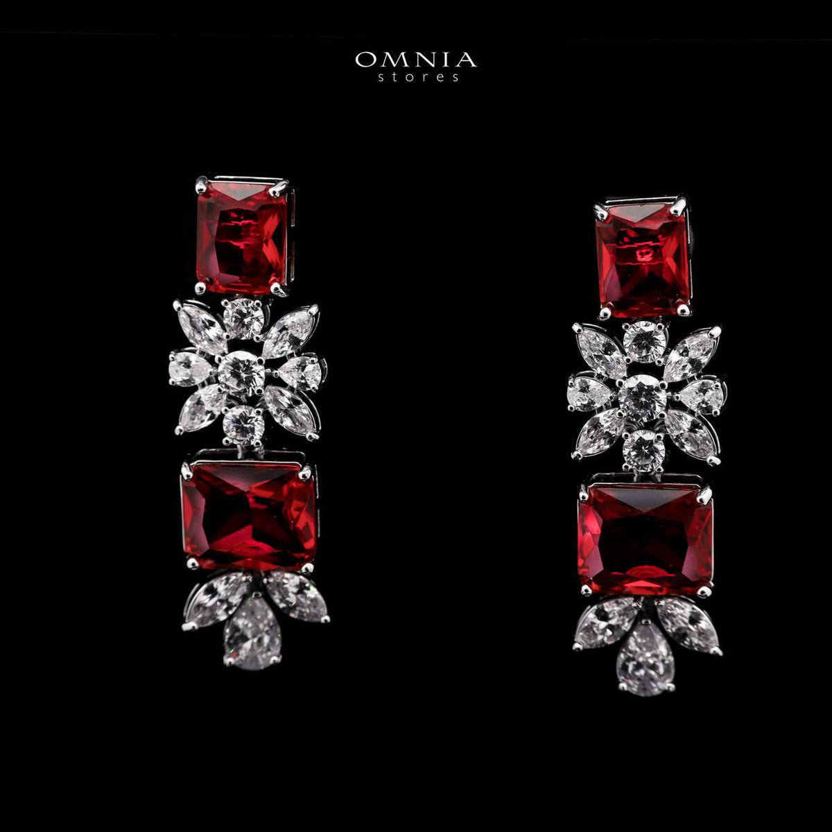Omnia Charlene Red Bridal Full Set with Radiant and Pear-Cut High Quality Simulated Diamonds Premium Rhodium Plated - OMNIASTORES UAE
