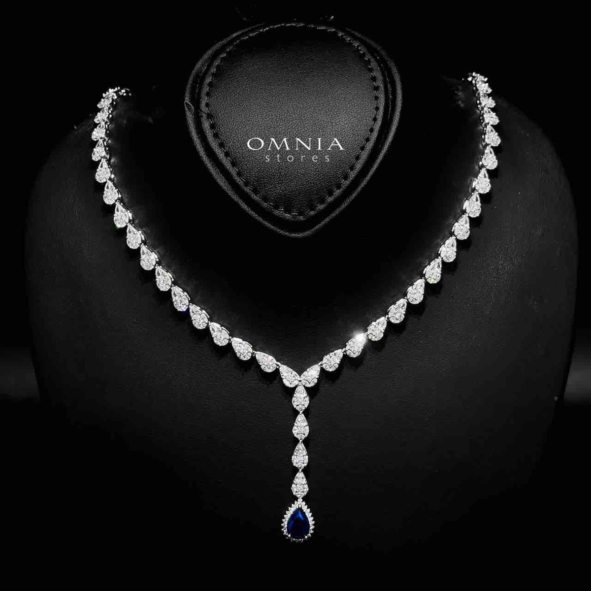 Omnia Radya Blue Bridal Full Set in High Quality Zircon Stone Premium Rhodium Plated - OMNIASTORES UAE
