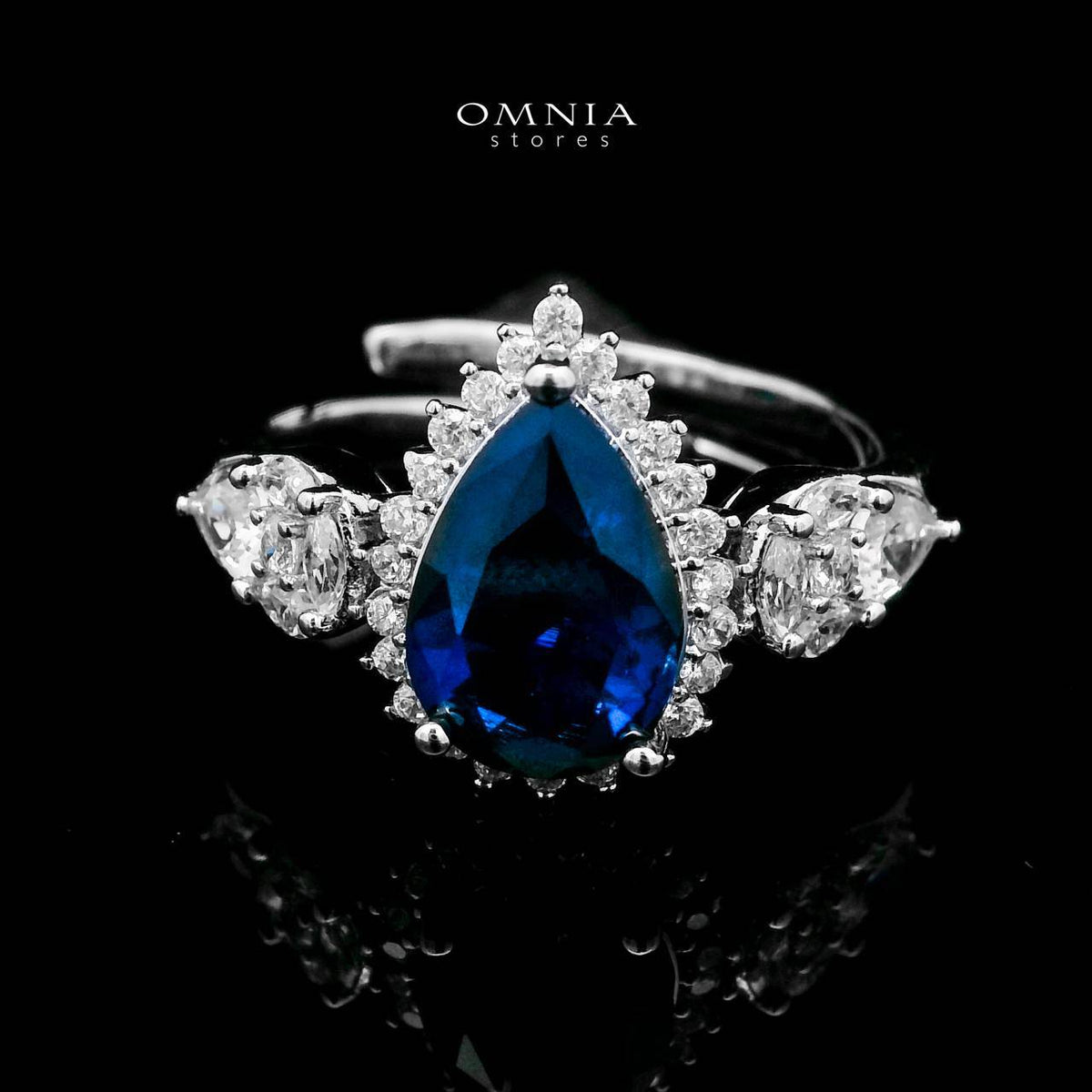Omnia Radya Blue Bridal Full Set in High Quality Zircon Stone Premium Rhodium Plated - OMNIASTORES UAE