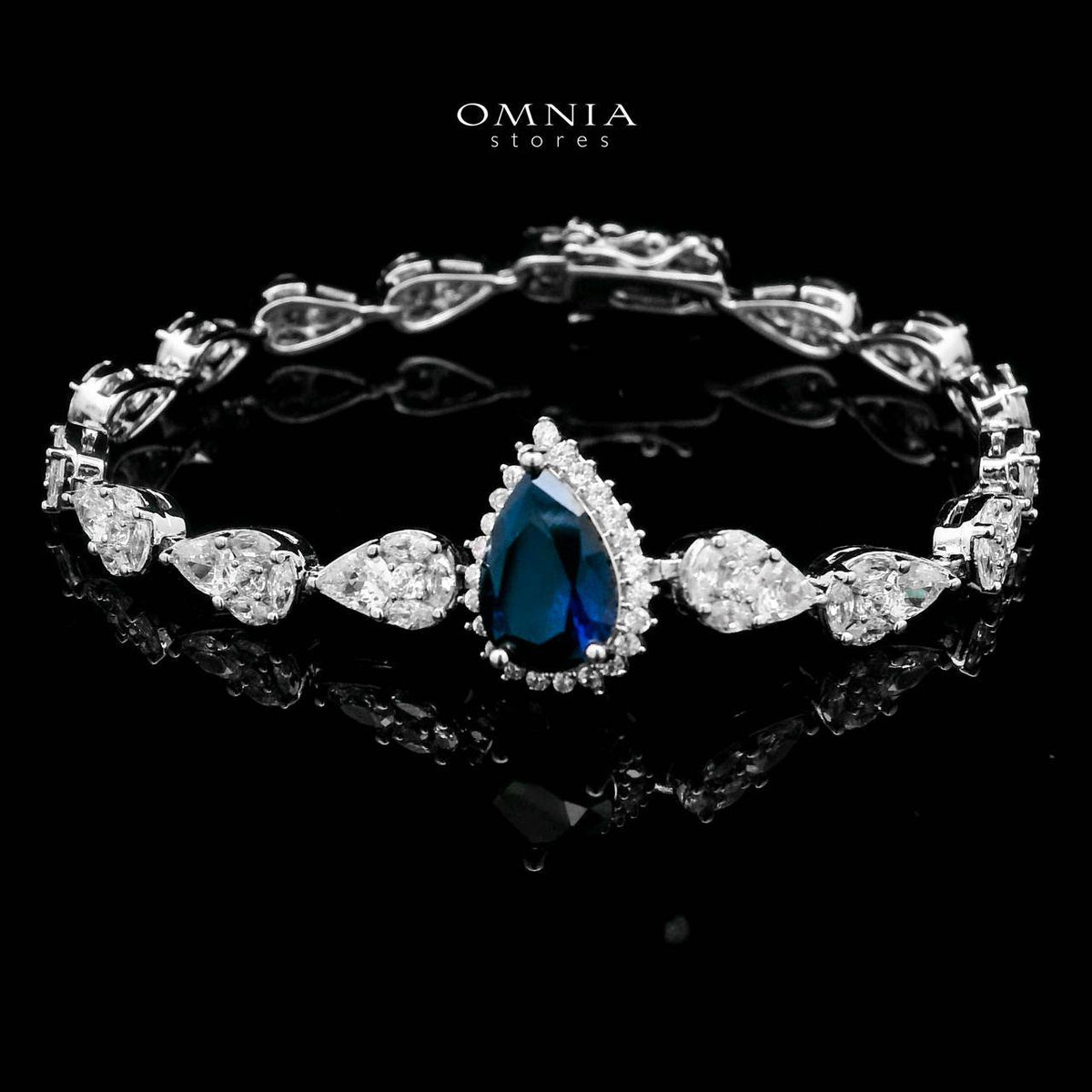 Omnia Radya Blue Bridal Full Set in High Quality Zircon Stone Premium Rhodium Plated - OMNIASTORES UAE