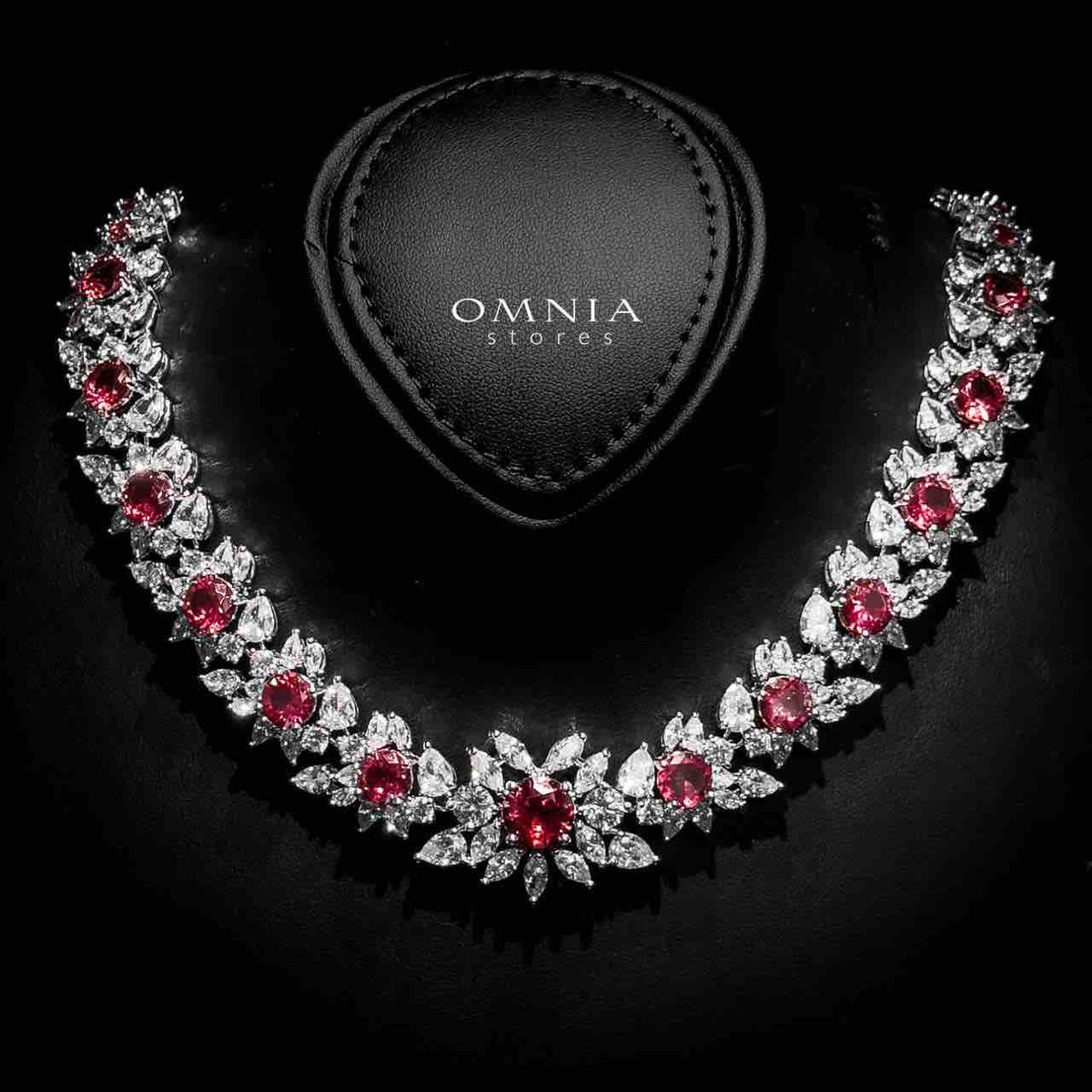 Omnia Nareen Red Bridal Full Set in High Quality Simulated Diamonds Premium Rhodium Plated - OMNIASTORES UAE