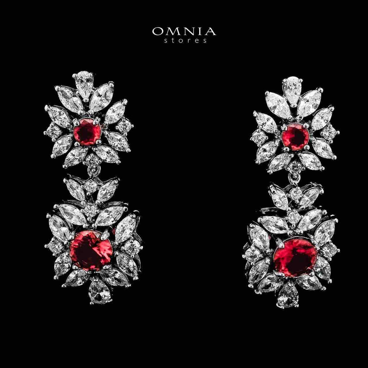 Omnia Nareen Red Bridal Full Set in High Quality Simulated Diamonds Premium Rhodium Plated - OMNIASTORES UAE