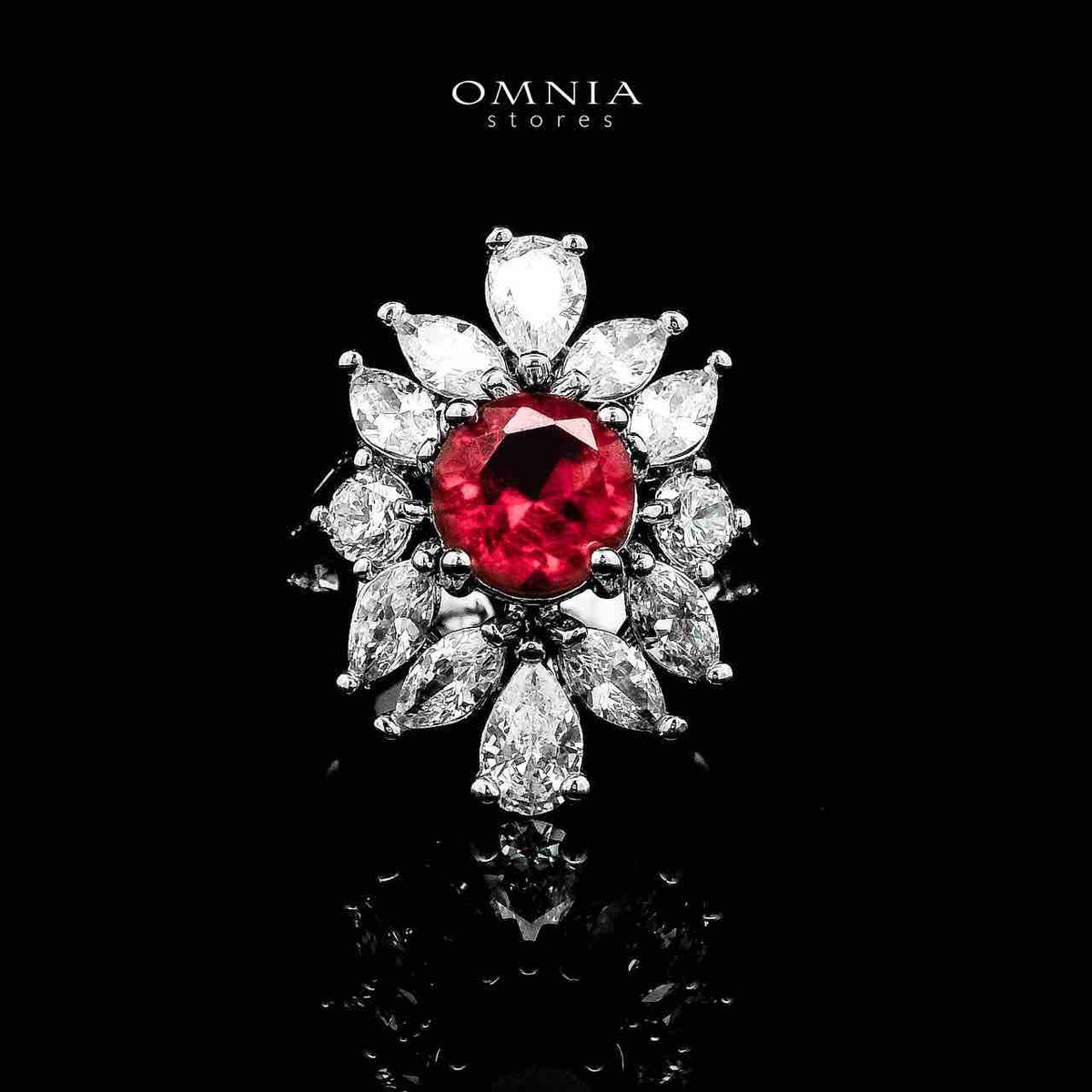 Omnia Nareen Red Bridal Full Set in High Quality Simulated Diamonds Premium Rhodium Plated - OMNIASTORES UAE