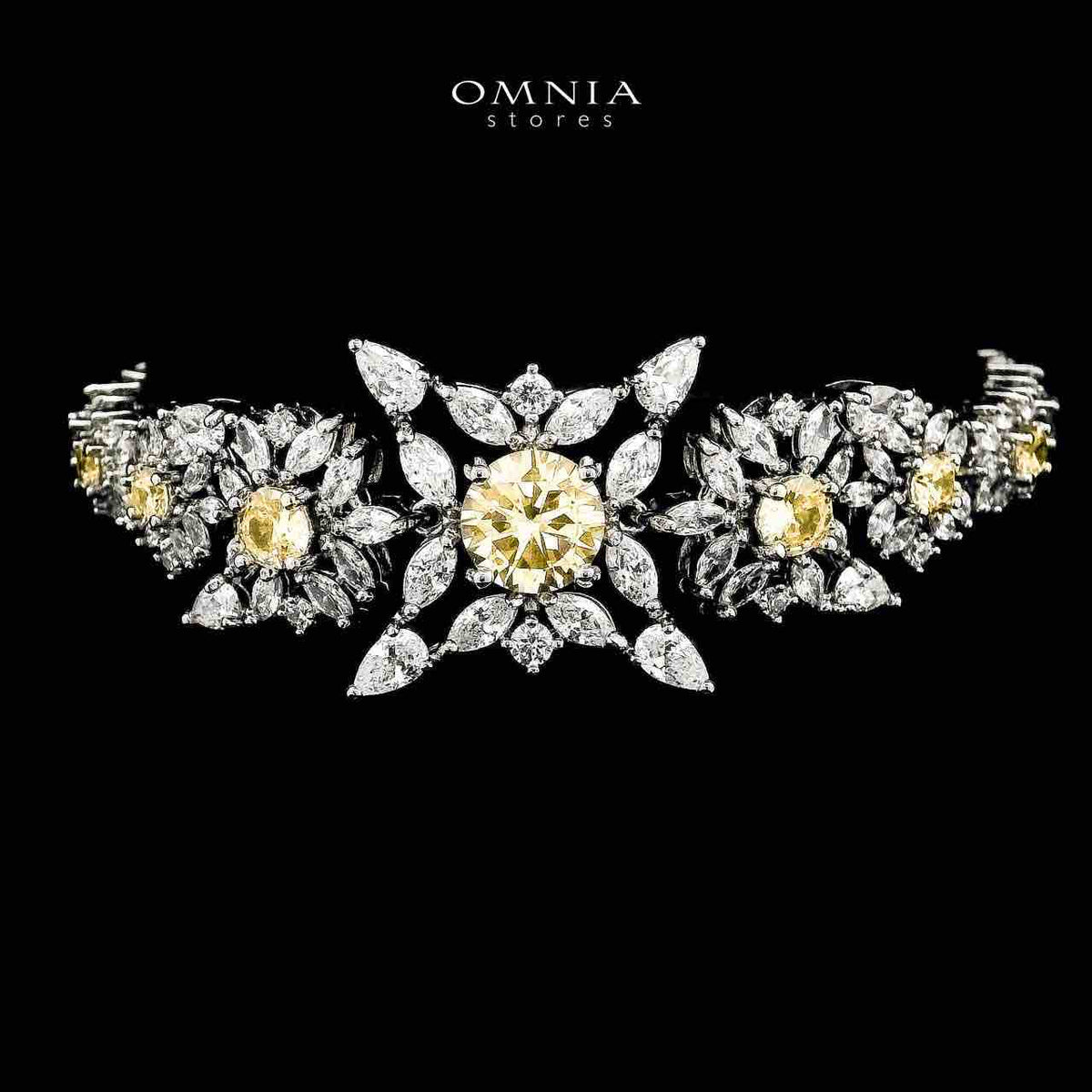 Omnia Nareen Yellow Bridal Full Set in High Quality Simulated Diamonds Premium Rhodium Plated - OMNIASTORES UAE