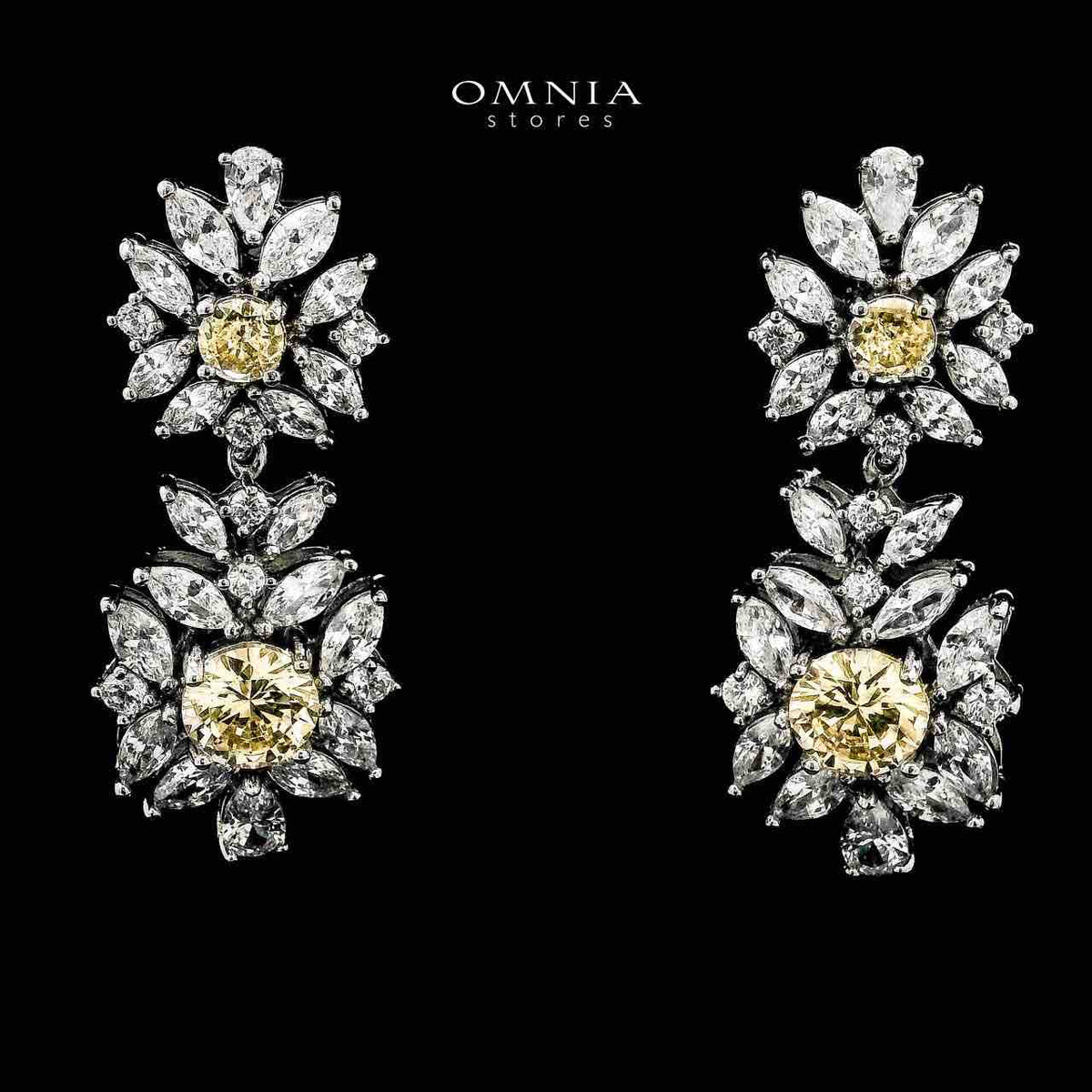 Omnia Nareen Yellow Bridal Full Set in High Quality Simulated Diamonds Premium Rhodium Plated - OMNIASTORES UAE