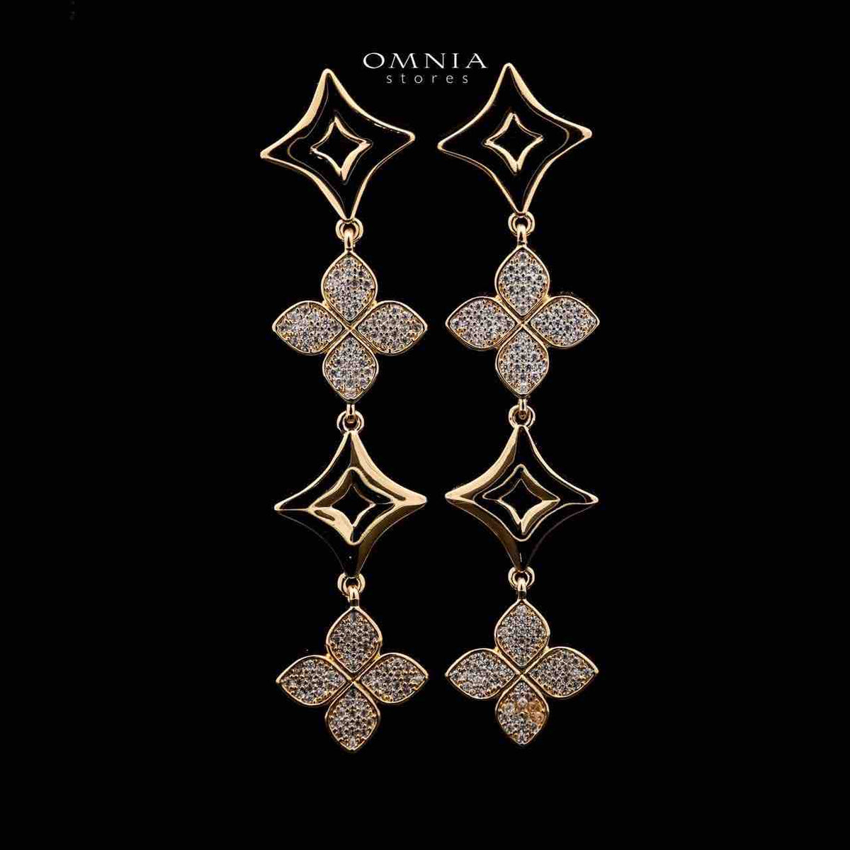 Omnia Golden Clove Long Chain Full Set with High-Quality Simulated Diamonds Gold Plated 100cm - OMNIASTORES UAE
