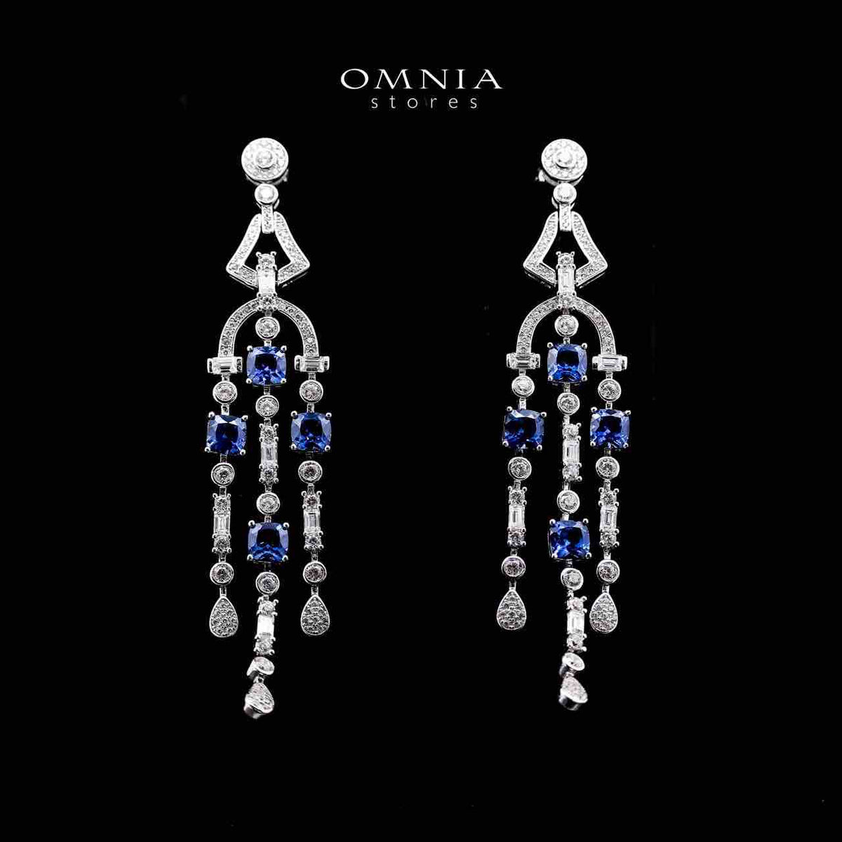 Khadija Lab Grown Sapphire Blue Stones With GRC Drop Earrings in 925 Silver