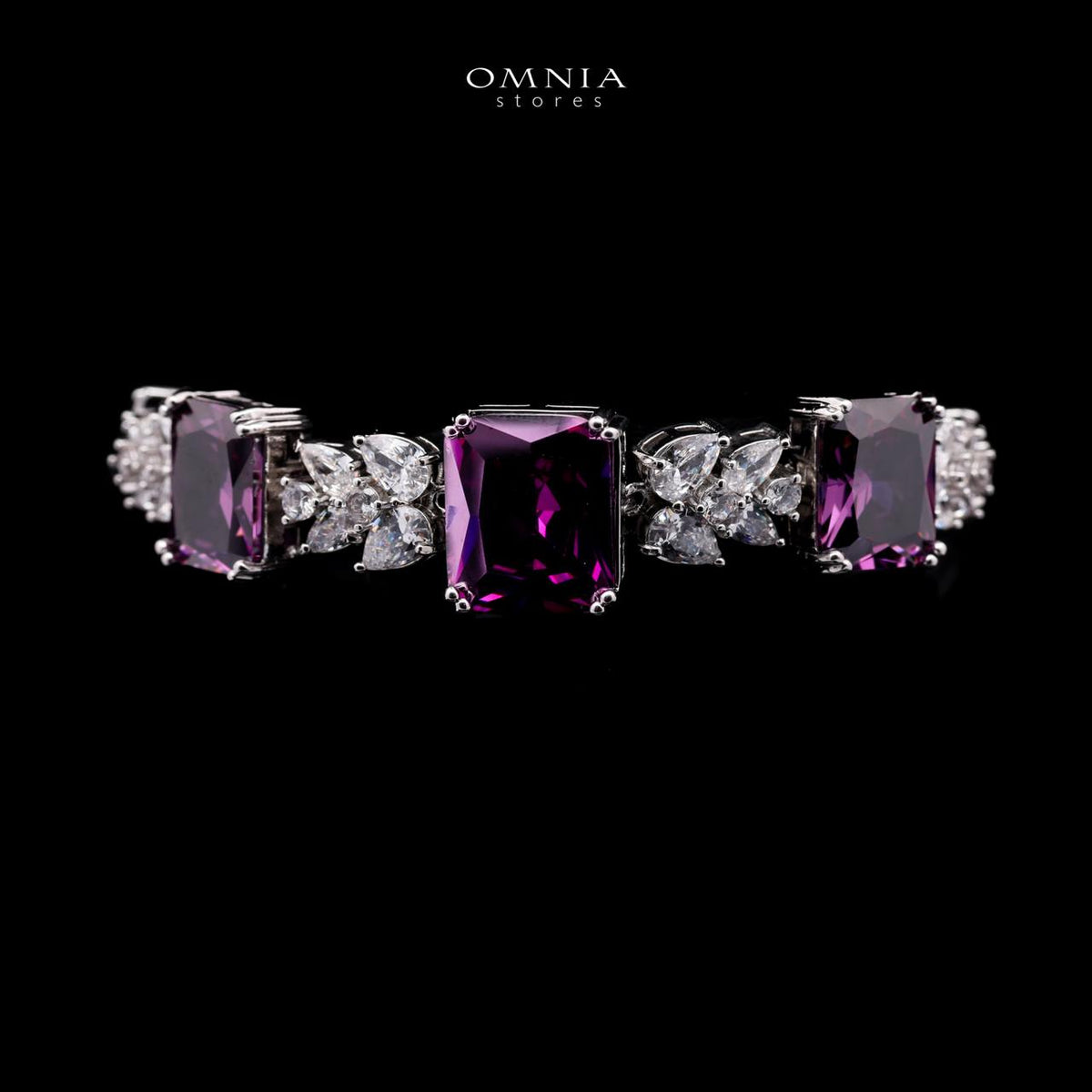 Omnia Amelia Purple Bridal Full Set in High Quality Simulated Diamonds Premium Rhodium Plated - OMNIASTORES UAE