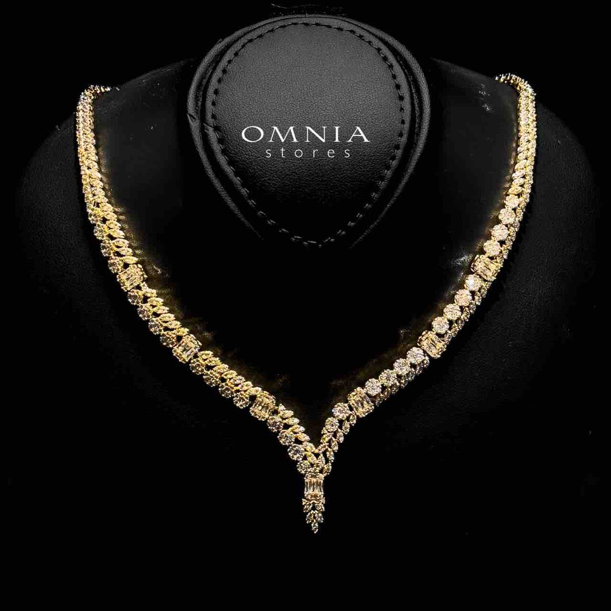 Omnia Elham Gold Plated Bridal Full Set in High Quality Zircon Stone Premium Rhodium Plated - OMNIASTORES UAE