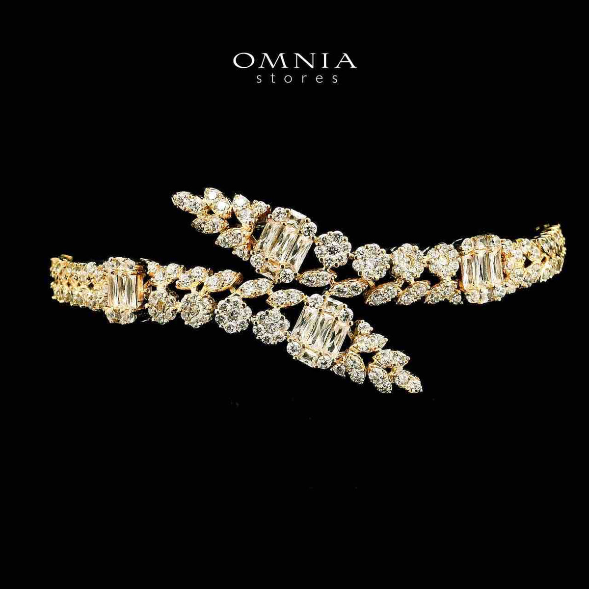 Omnia Elham Gold Plated Bridal Full Set in High Quality Zircon Stone Premium Rhodium Plated - OMNIASTORES UAE