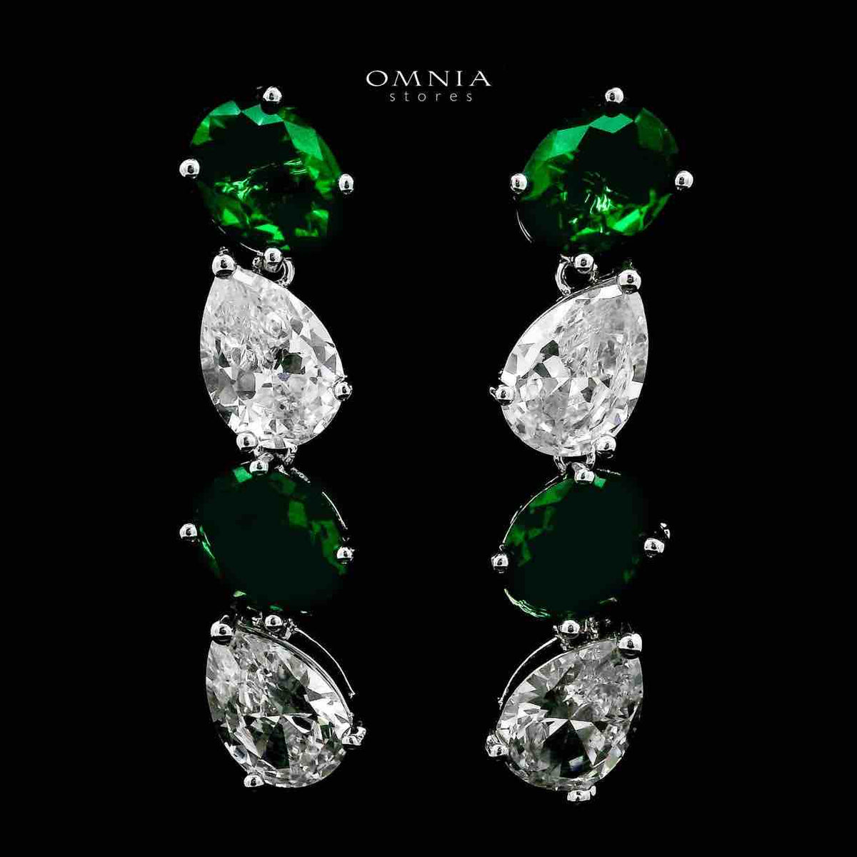 Omnia Lamia Green and White Bridal Full Set with High-Quality Simulated Diamonds Rhodium Plated - OMNIASTORES UAE