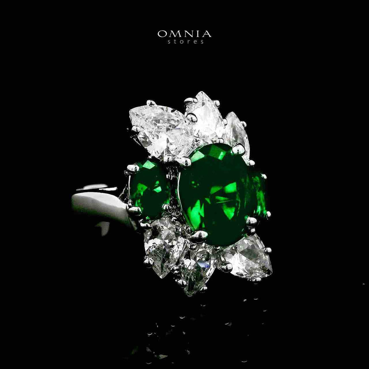 Omnia Lamia Green and White Bridal Full Set with High Quality Simulated Diamonds Premium Rhodium Plated - OMNIASTORES UAE