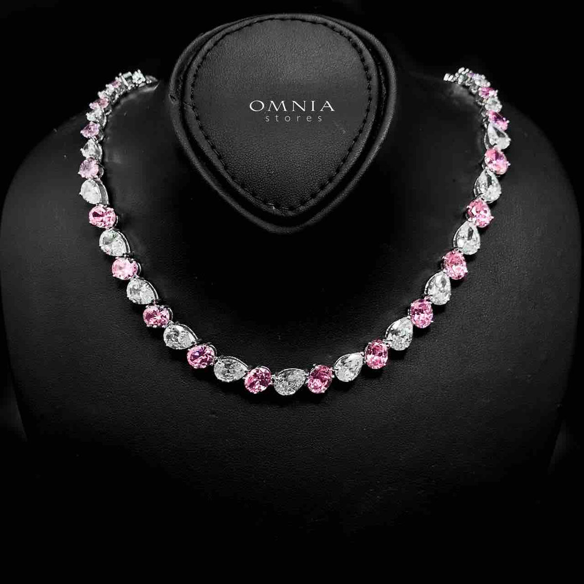 Omnia Lamia White And Pink Bridal Full Set with High Quality Simulated Diamonds Premium Rhodium Plated - OMNIASTORES UAE